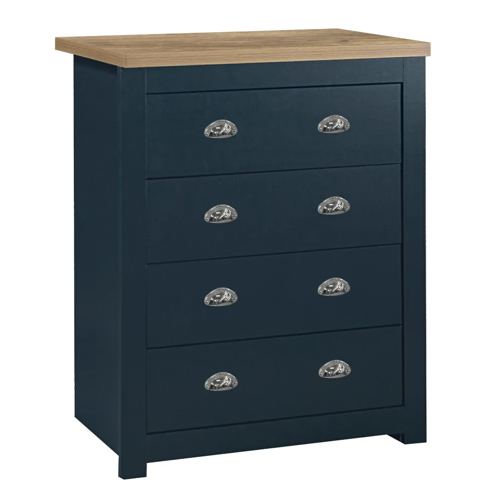 Highgate - 4 Drawer Chest - Blue/Oak - Wooden - Happy Beds 1