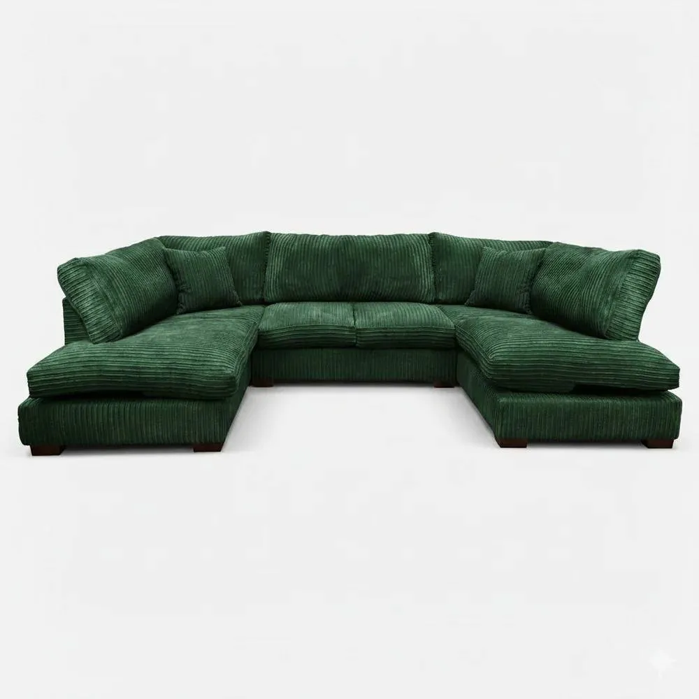 Bliss Furniture Jumbo Cord U Shaped Full Back Sofa in Green
