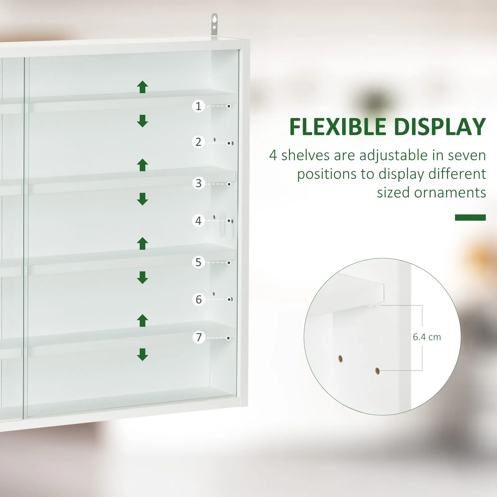 HOMCOM 5-Tier Wall Mounted Cabinet Display Shelf Unit w/ Adjustable Shelves Glass Doors in White 4