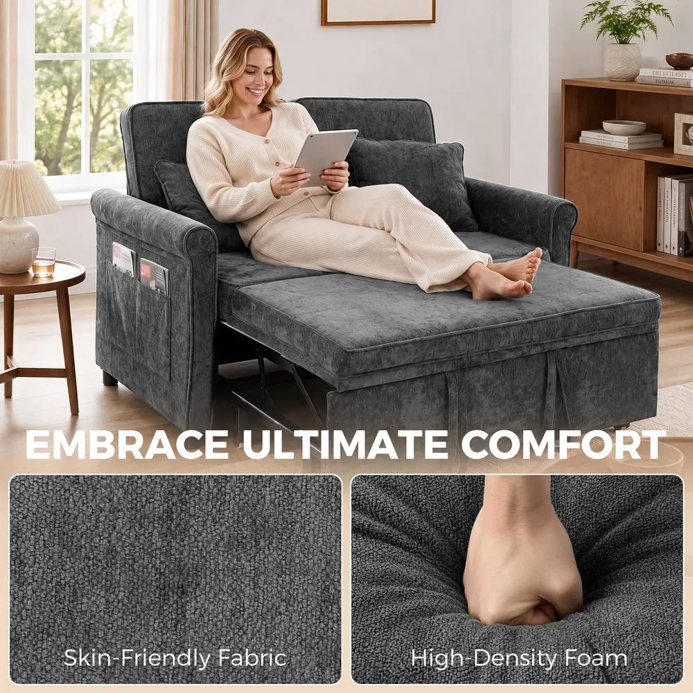 HOMCOM 2 Seater Sofa Bed, 3-in-1 Convertible Pull Out Sofa Bed, Grey 6