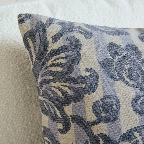 Striped Floral Cotton Square Cushion Cover 2
