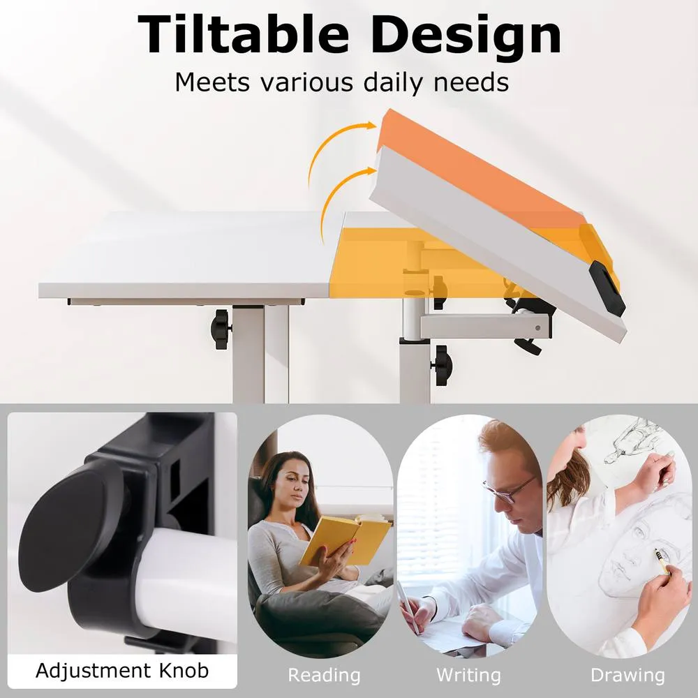Costway Standing Computer Desk Mobile Sit to Stand Desk Laptop Cart in White 6