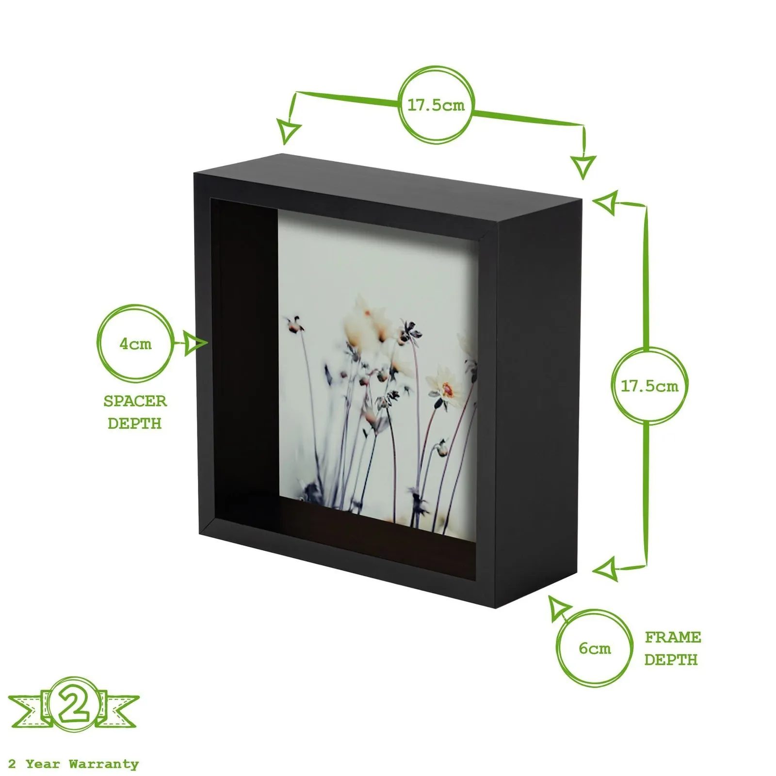 Nicola Spring 3D Deep Box Photo Frames - 6 x 6" - Pack of 2 in Black 4