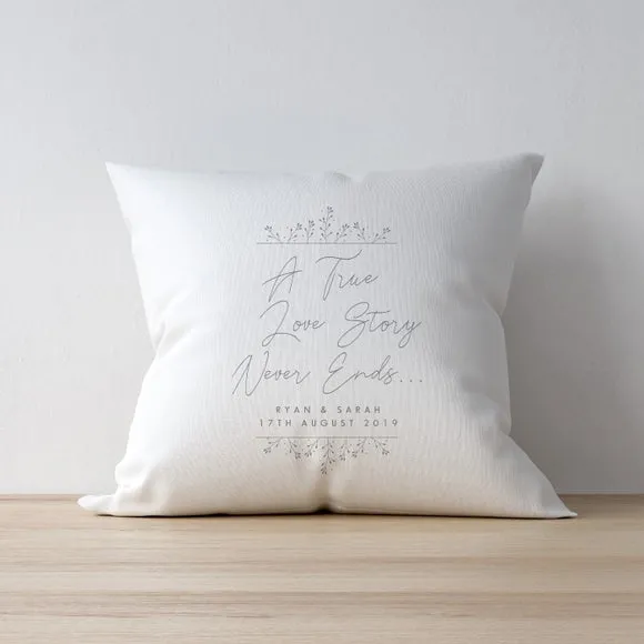 Personalised True Love Story White Cushion 2