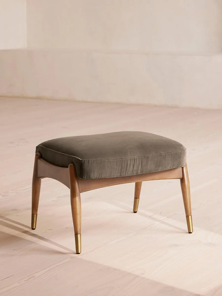 Theodore Oak Footstool, Velvet, Taupe