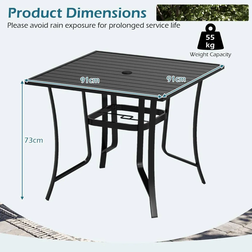 Costway 91CM Square Patio Table for 4 Outdoor Metal Dining Table in Black 2