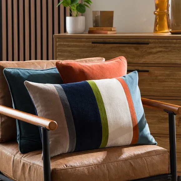 Clara Multicoloured Stripe Velvet Rectangle Cushion