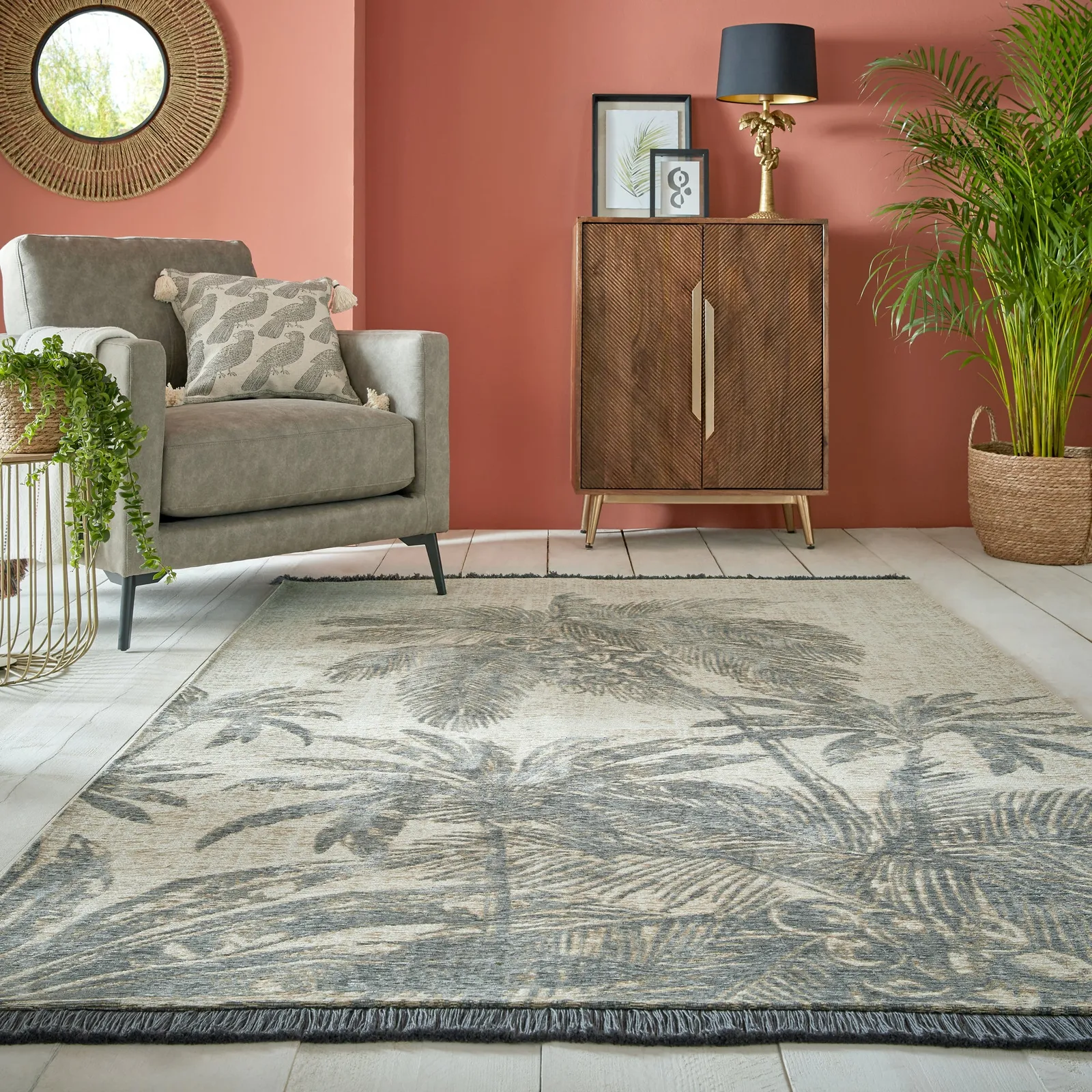 Bali Palm Rug Grey, Yellow and White