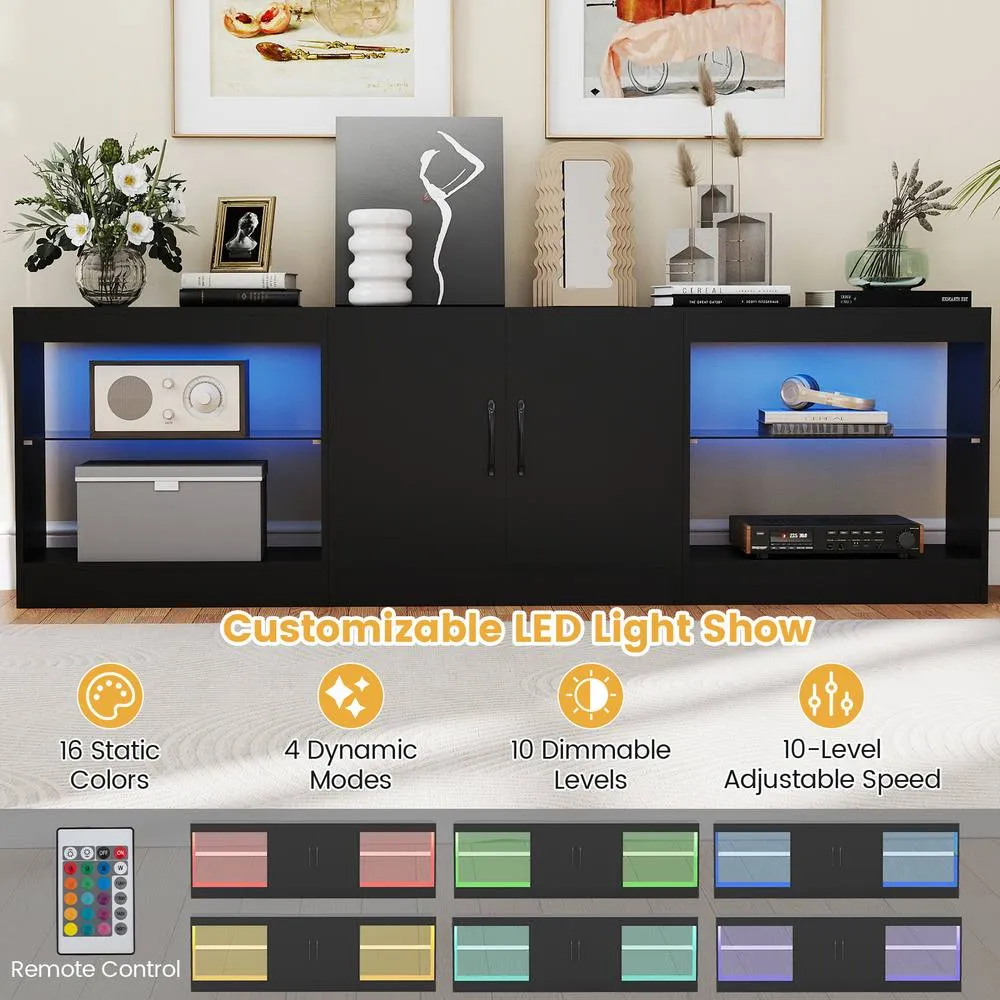 Costway Modular TV Stand for 85" TVs 3-in-1 Entertainment Center w/LED Lights in Black 3