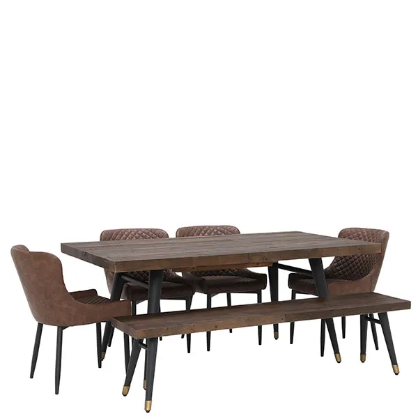 Modi Reclaimed Wood Extending Dining Table  Bench and 4 Rivington Chai
