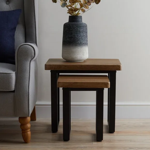 Freddie Nest of Side Tables, Rustic Wood Effect