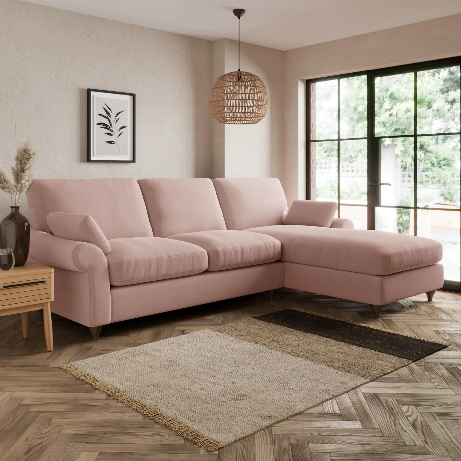 Salisbury Luxury Velvet Right Hand Corner Sofa Luxury Velvet Peach Blush