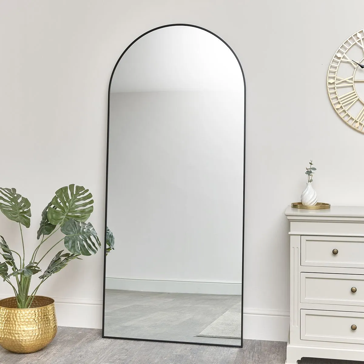 Melody Maison Large Black Arched Wall / Leaner Mirror - 180cm X 80cm
