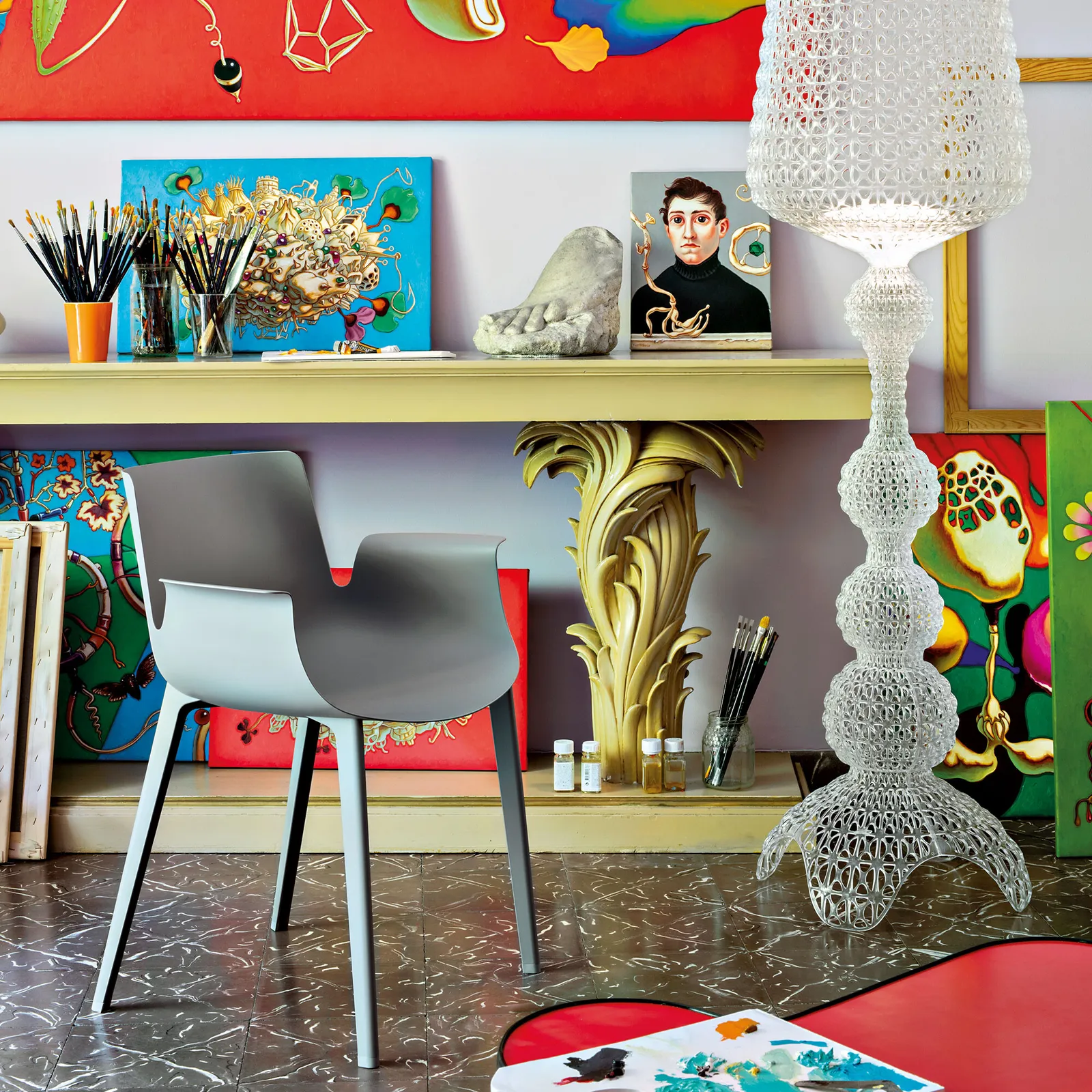 Kartell Piuma Dining Chair With Arms, Grey Plastic | Barker & Stonehouse 2