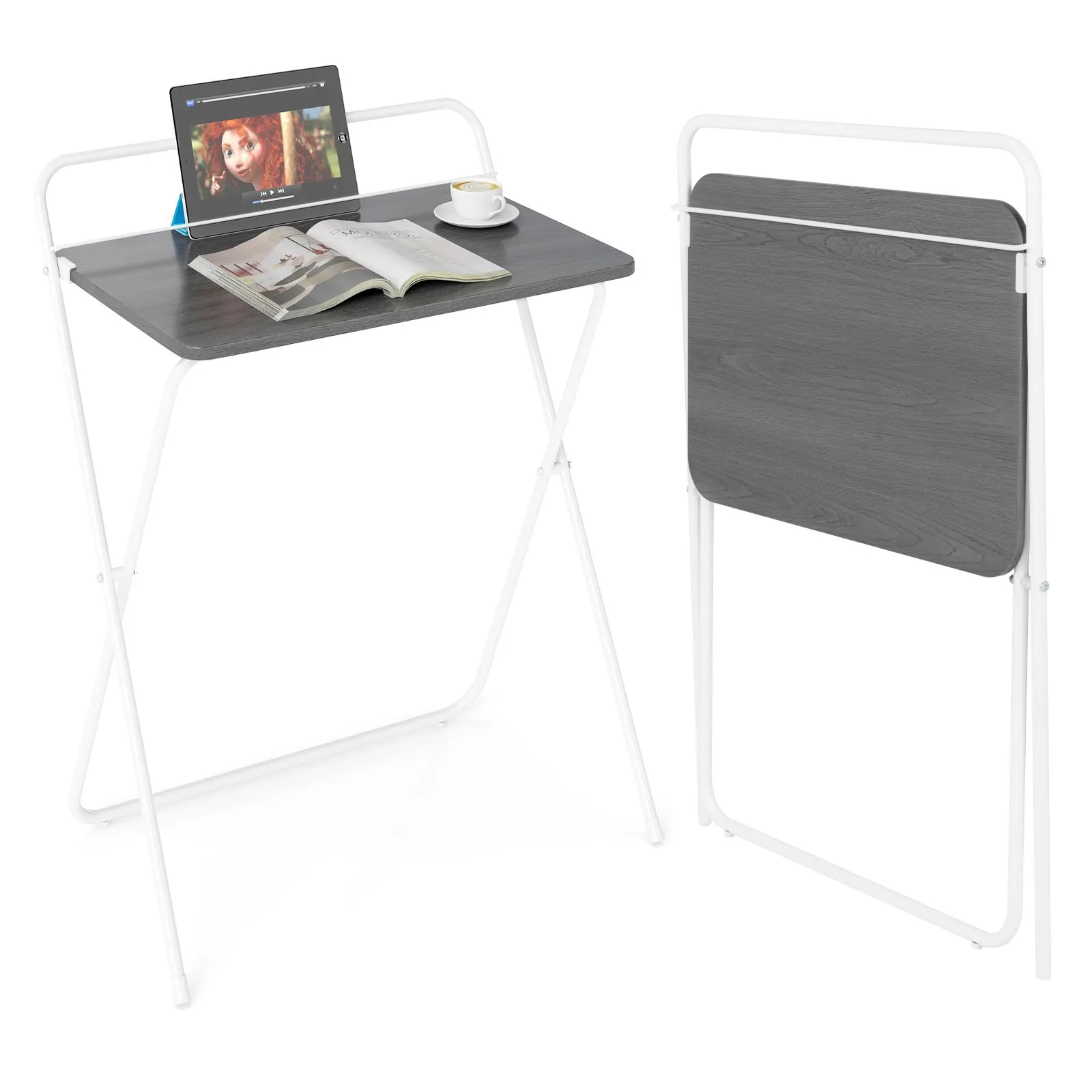 Costway 60CM Folding Computer Desk Compact Home Office Writing Desk in Grey