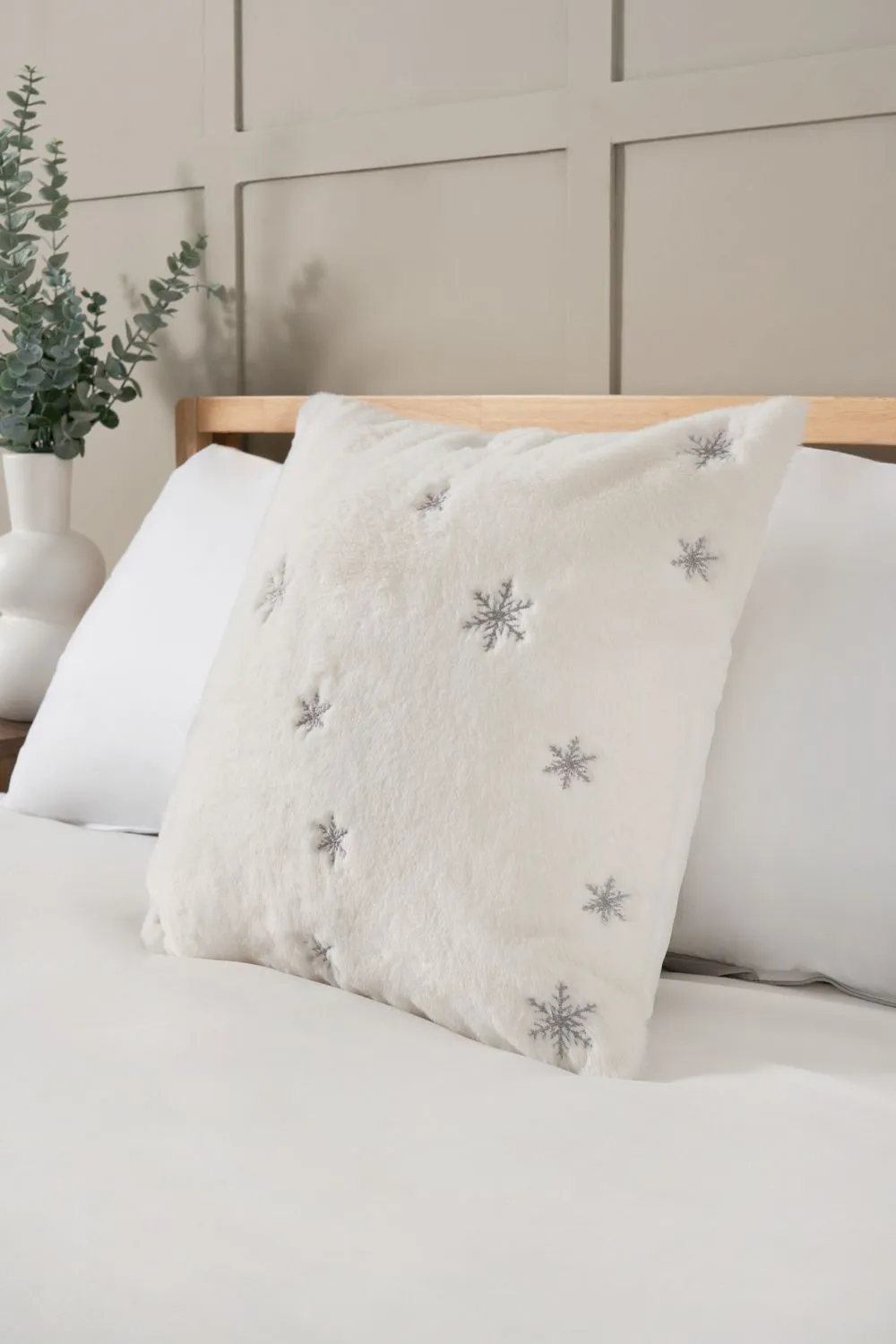 BHS Christmas Sparkling Snowflakes Cushion in White