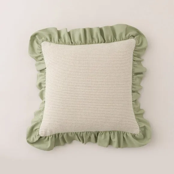 Isabelle Striped Ruffle Cotton Square Cushion Cover 2