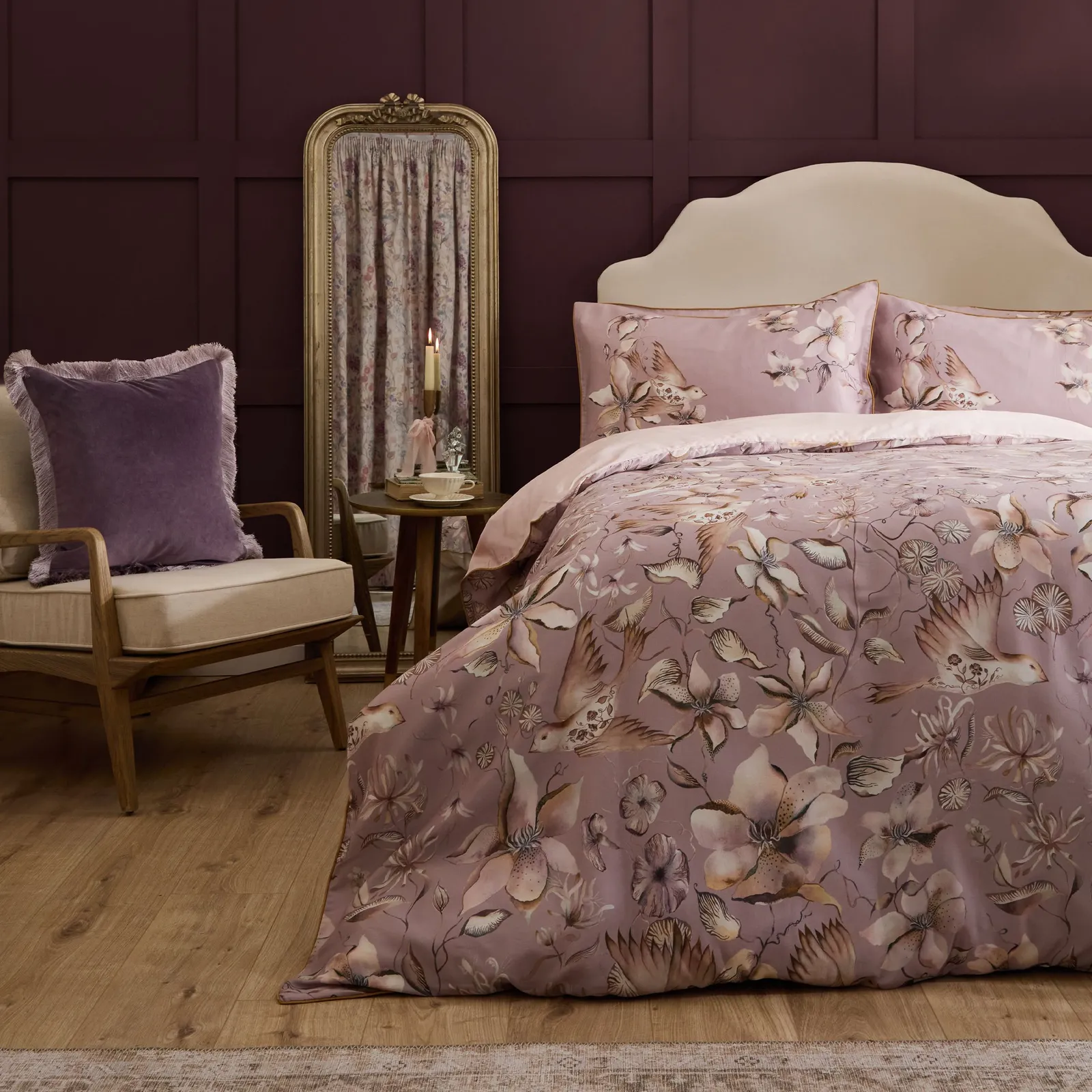 Voyage Maison Floella Printed Piped Duvet Cover Set in Purple