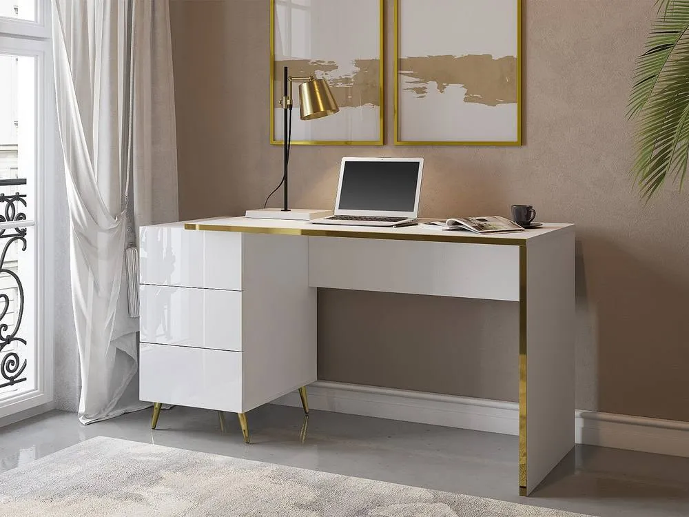 Vente-unique Desk With Drawers - Gloss White & Gold - MARZIALO