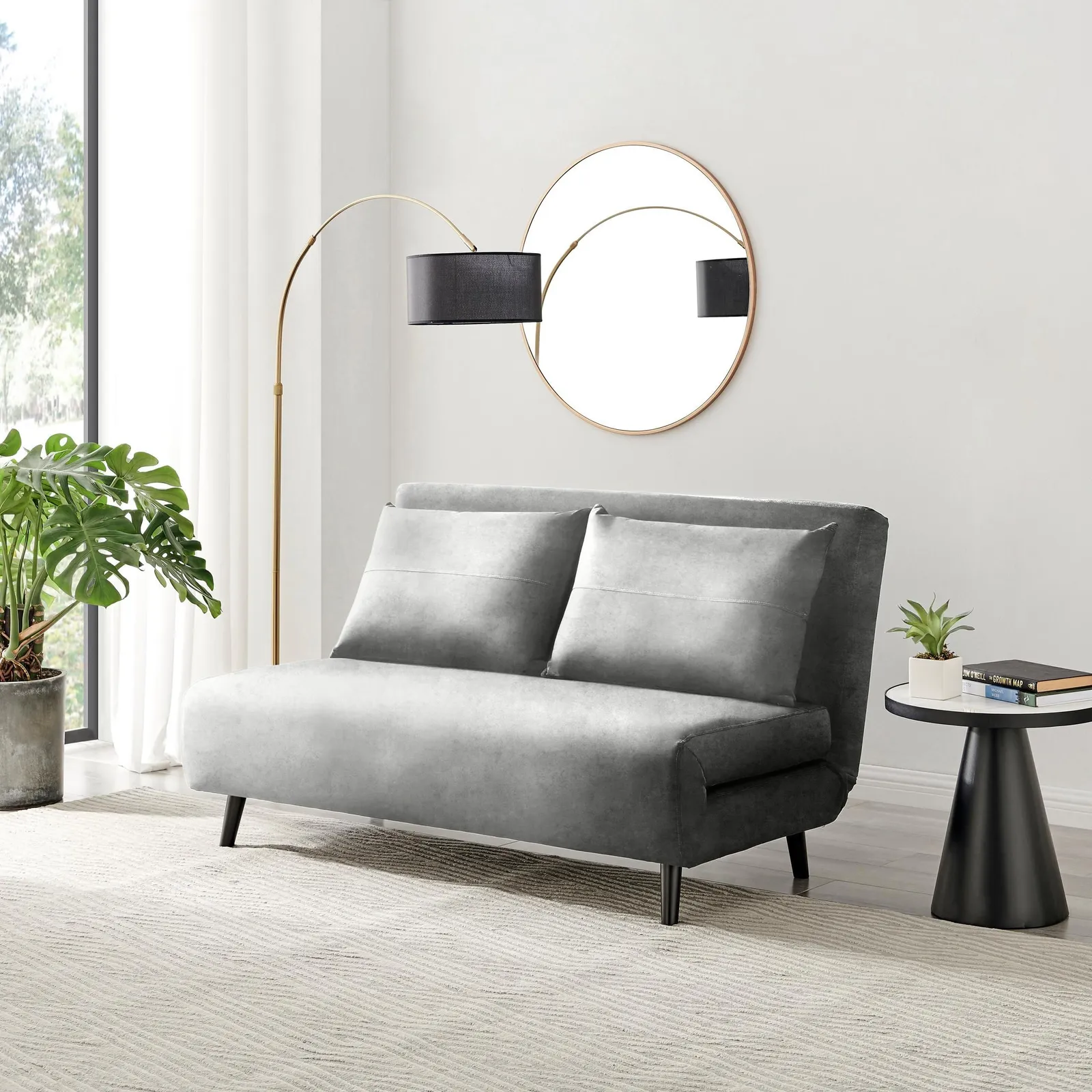 FurnitureboxUK Furniturebox Bobby Grey Velvet Double Folding Sofa Bed - Fold-Out Double Sofa Bed - Comfy Sleeper Sofa Bed