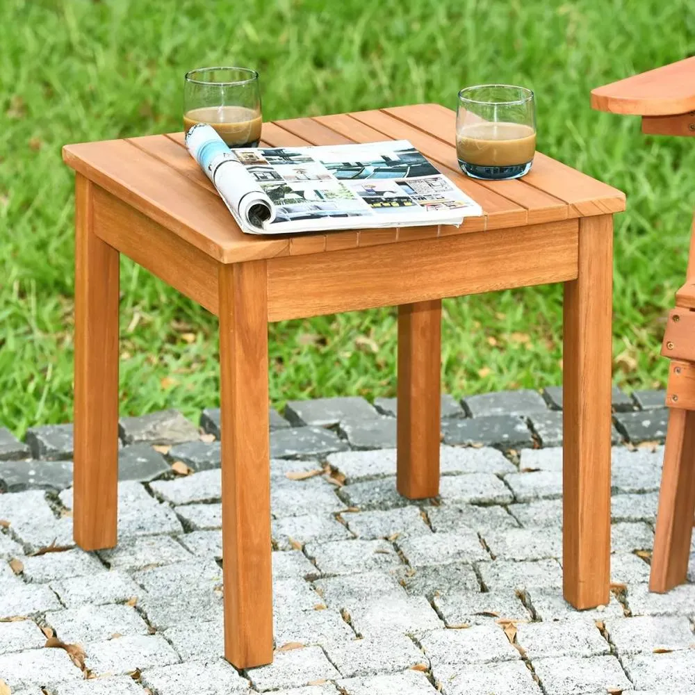 Costway Outdoor Acacia Wood Side Table Patio Square End Table with Oil Finished in Natural 4