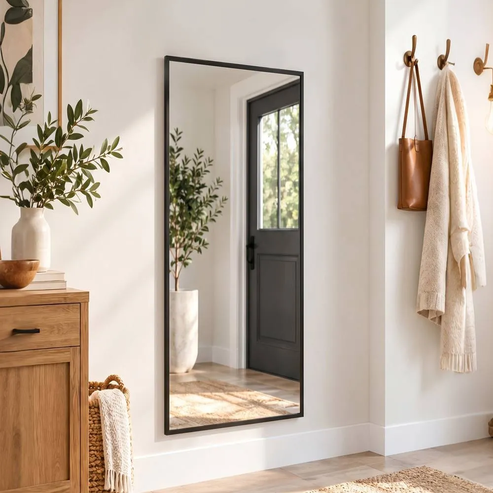 HOMCOM 40 x 110 cm Full Length Wall Mirror with Adjustable Hooks, Black 2