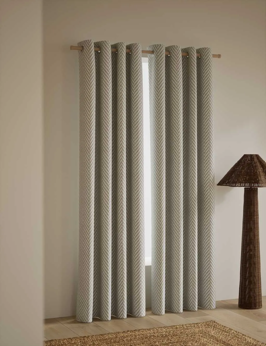 M&S Textured Herringbone Eyelet Curtains Neutral Brown