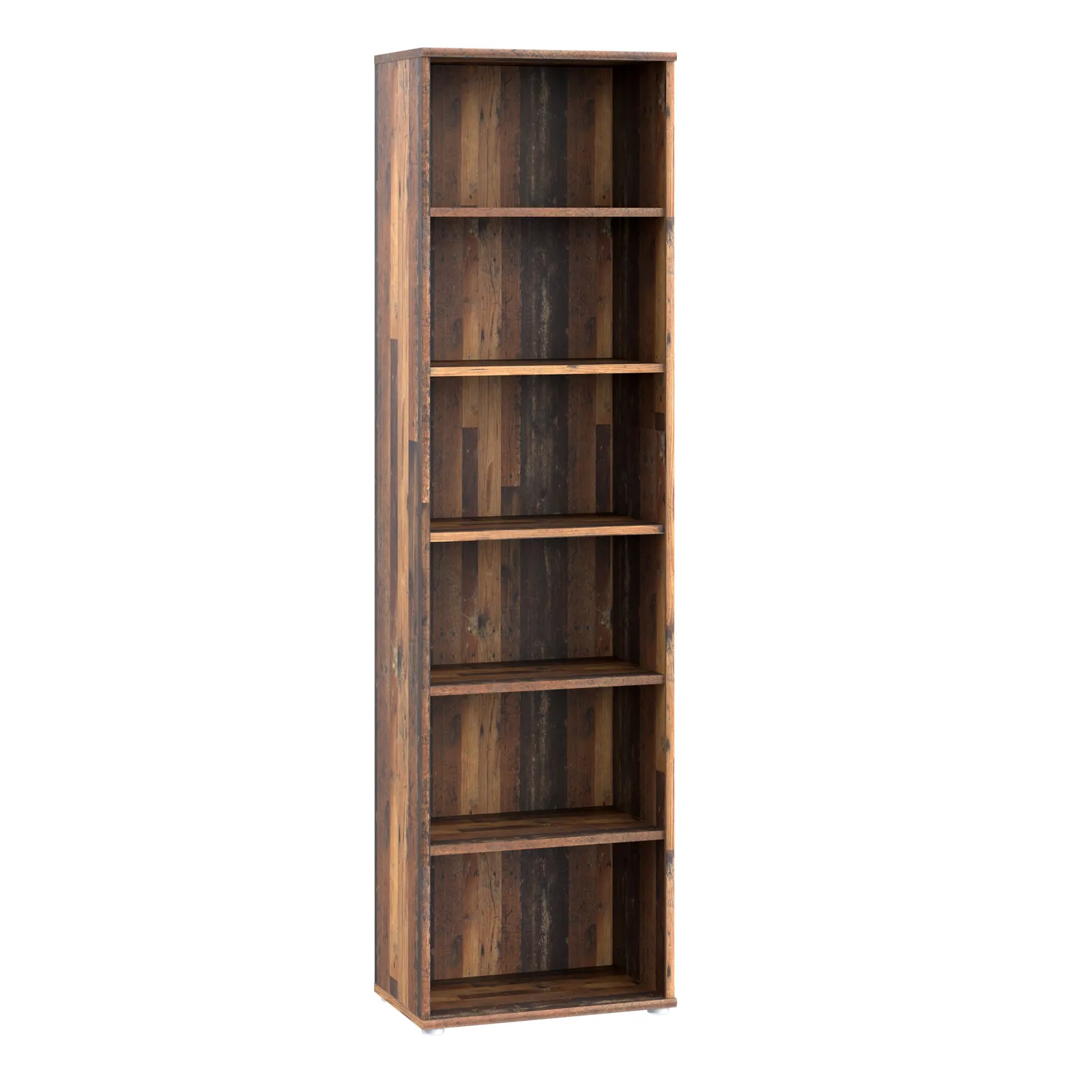 Furniture To Go Essential Narrow 5 Shelf Bookcase in Vintage Oak in Dark Brown