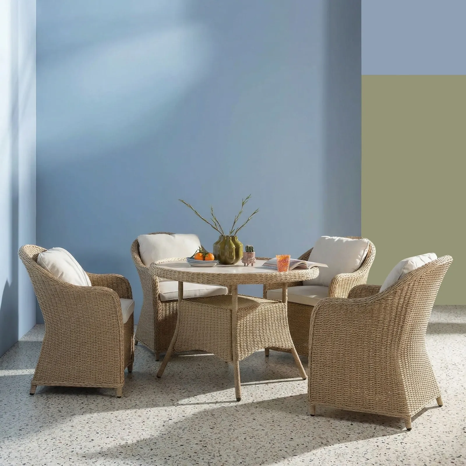 Garda 4 Seat Round Dining Set, Rattan, Neutral | Barker & Stonehouse
