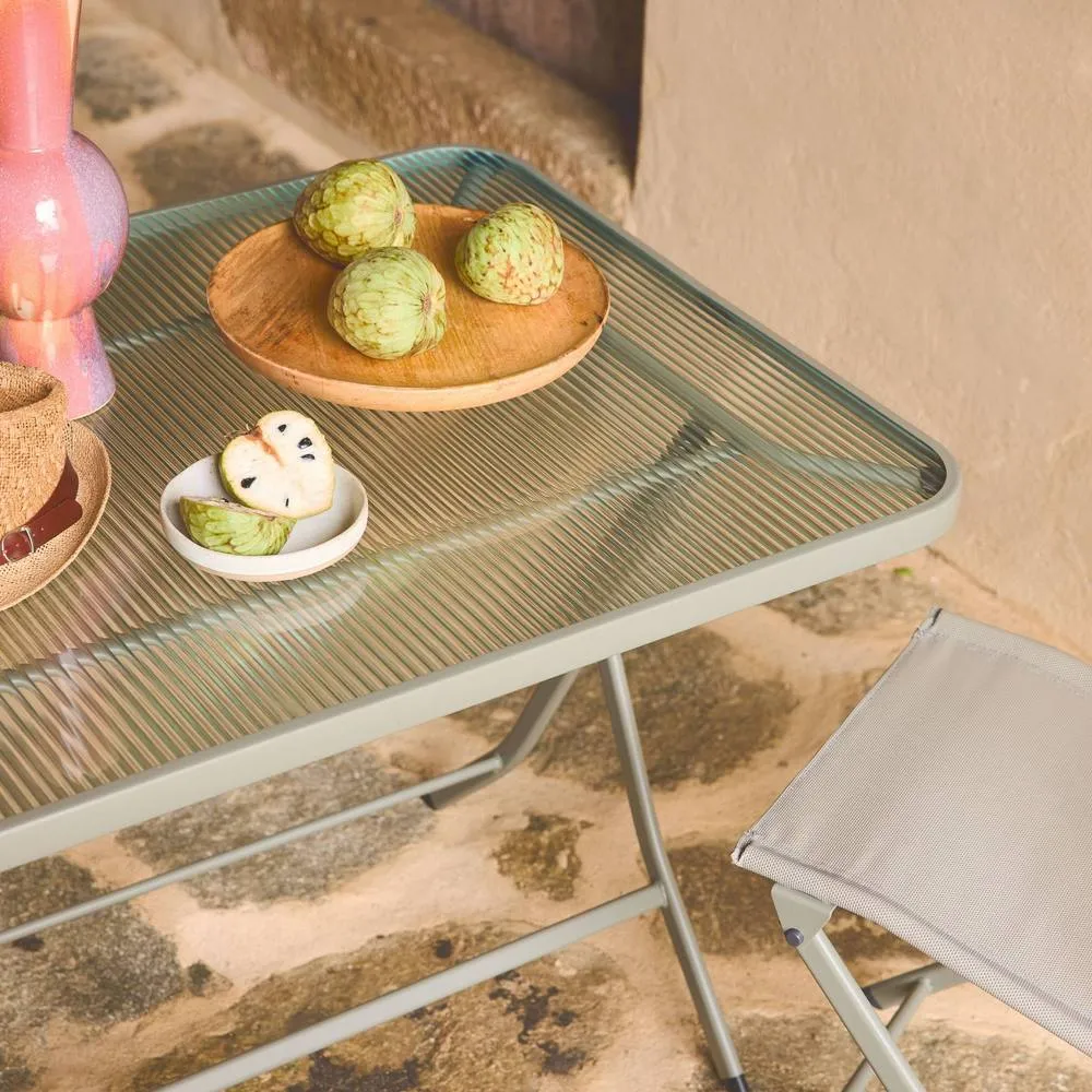 sweeek Folding steel garden table + 4 chairs in Khaki 4