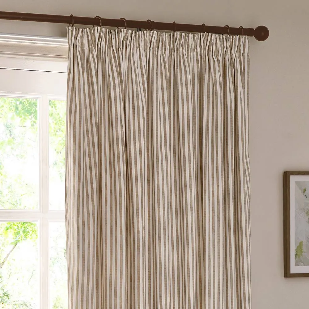 Yard Hebden Striped 100% Cotton Blackout Pencil Pleat Curtain Pair in Natural 4