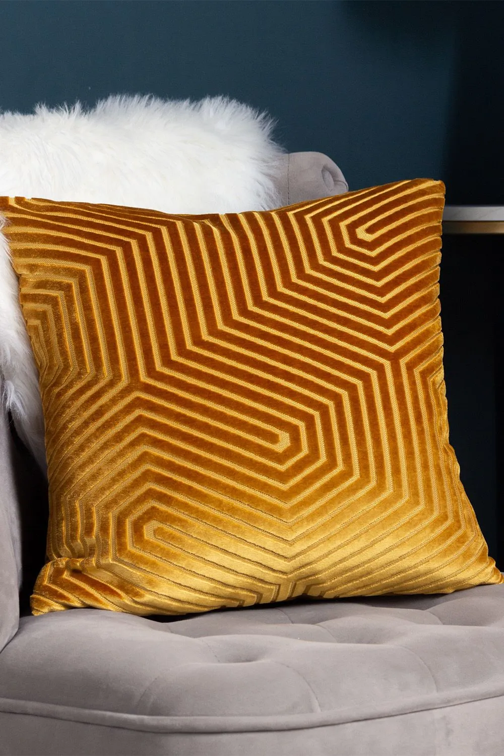 Paoletti Evoke Cut Velvet Cushion in Gold 1