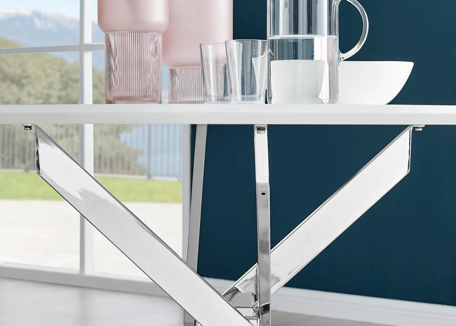 FurnitureboxUK Novara 120cm Round 6-Seater Dining Table With Silver Chrome Legs in White 5