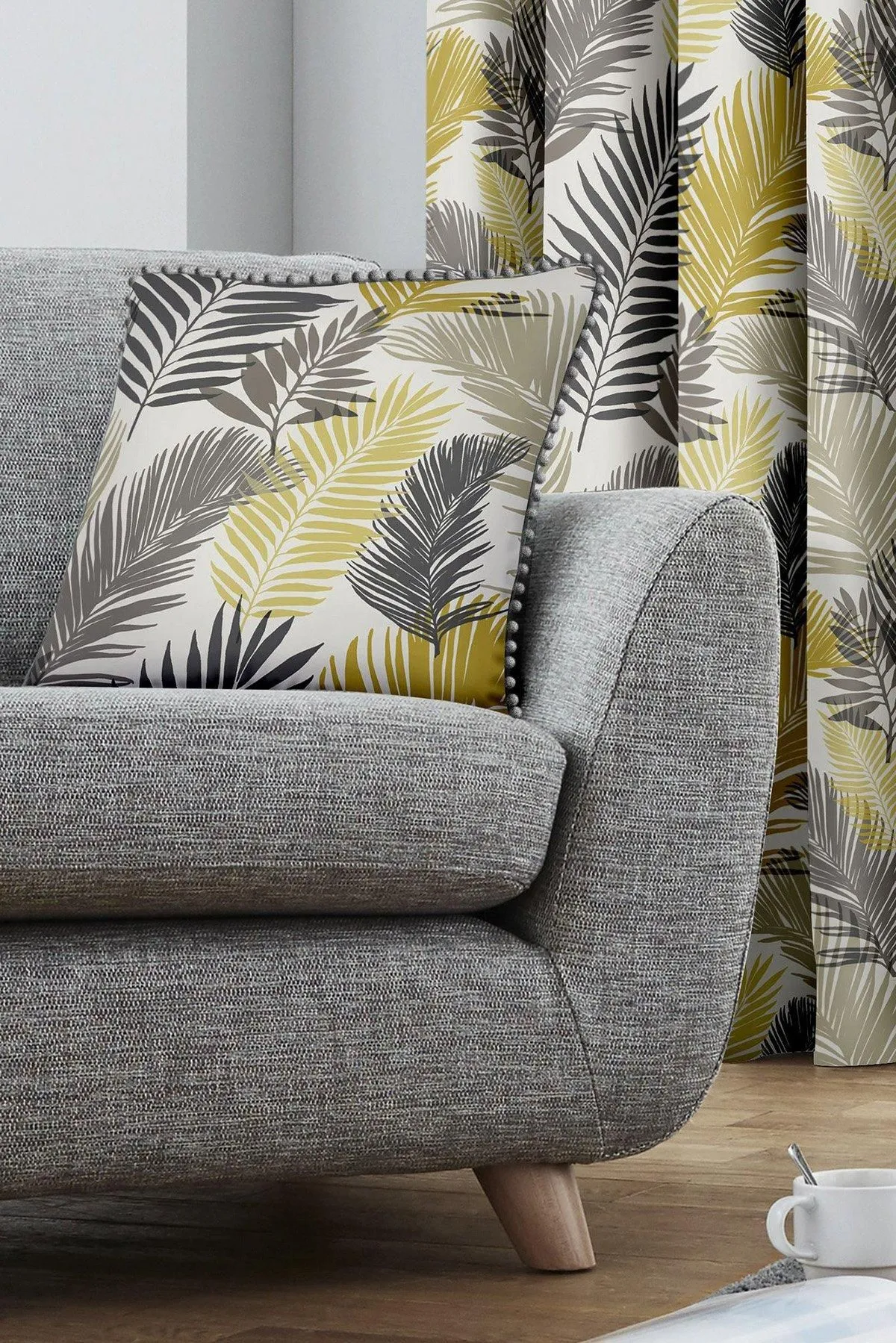 Fusion 'Tropical' Exotic Palm Leaf Print Filled Cushion 100% Cotton in Mustard 2