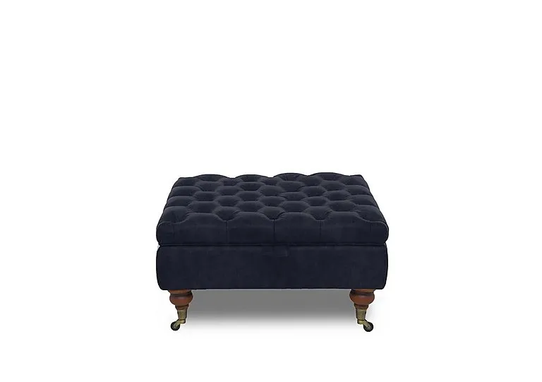 Columbus Fabric Large Storage Footstool with Castors - Manhattan Indigo