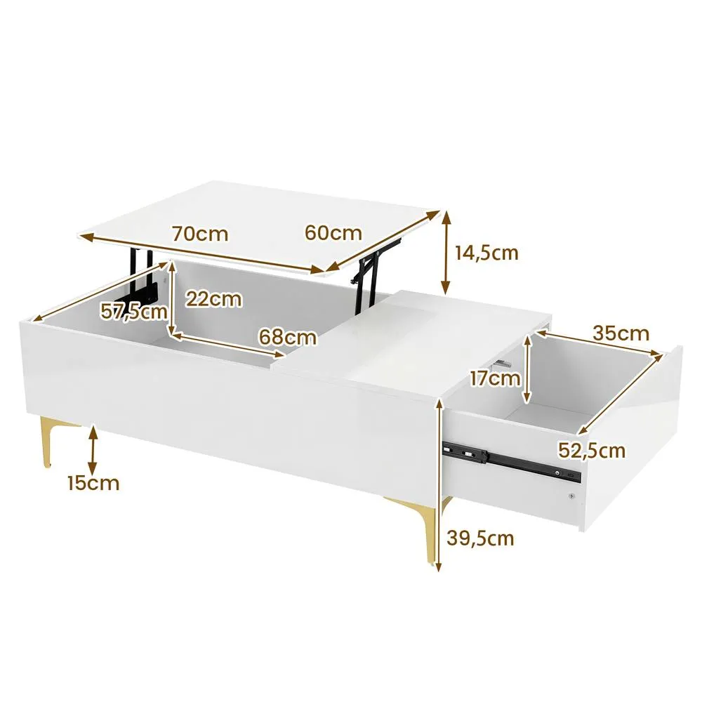 Costway Modern Lift Top Coffee Table High Gloss Accent Table in White 2
