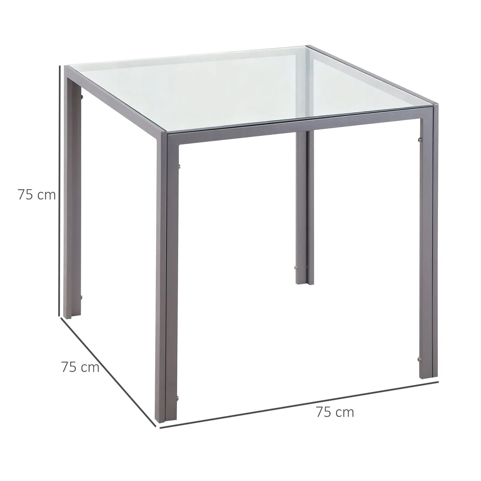 HOMCOM Modern Square Dining Table for 2-4 People with Glass Top in Grey 3