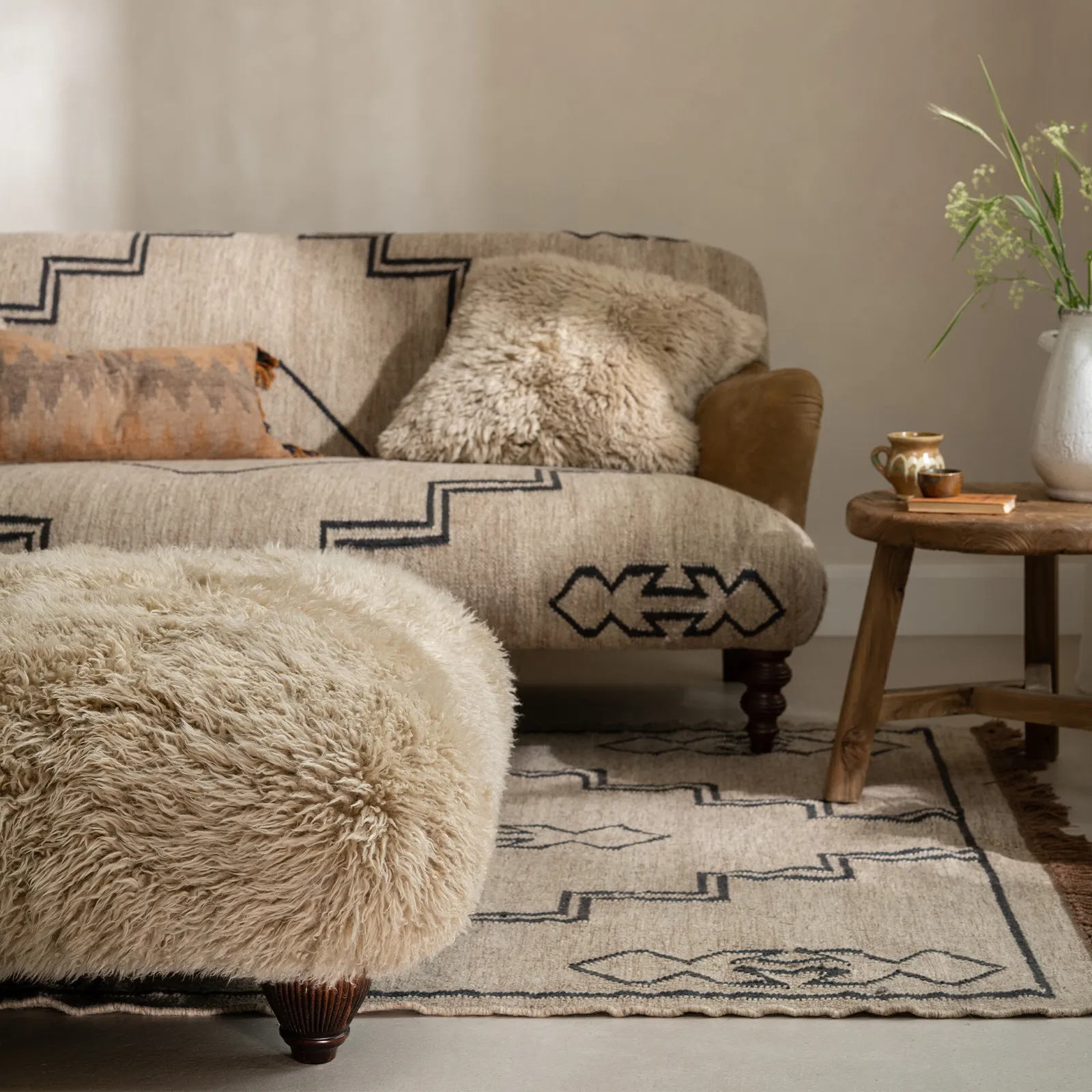 Tetrad Nappa Rectangular Stool Mahogany Ft, Neutral Fabric | Barker & Stonehouse 2
