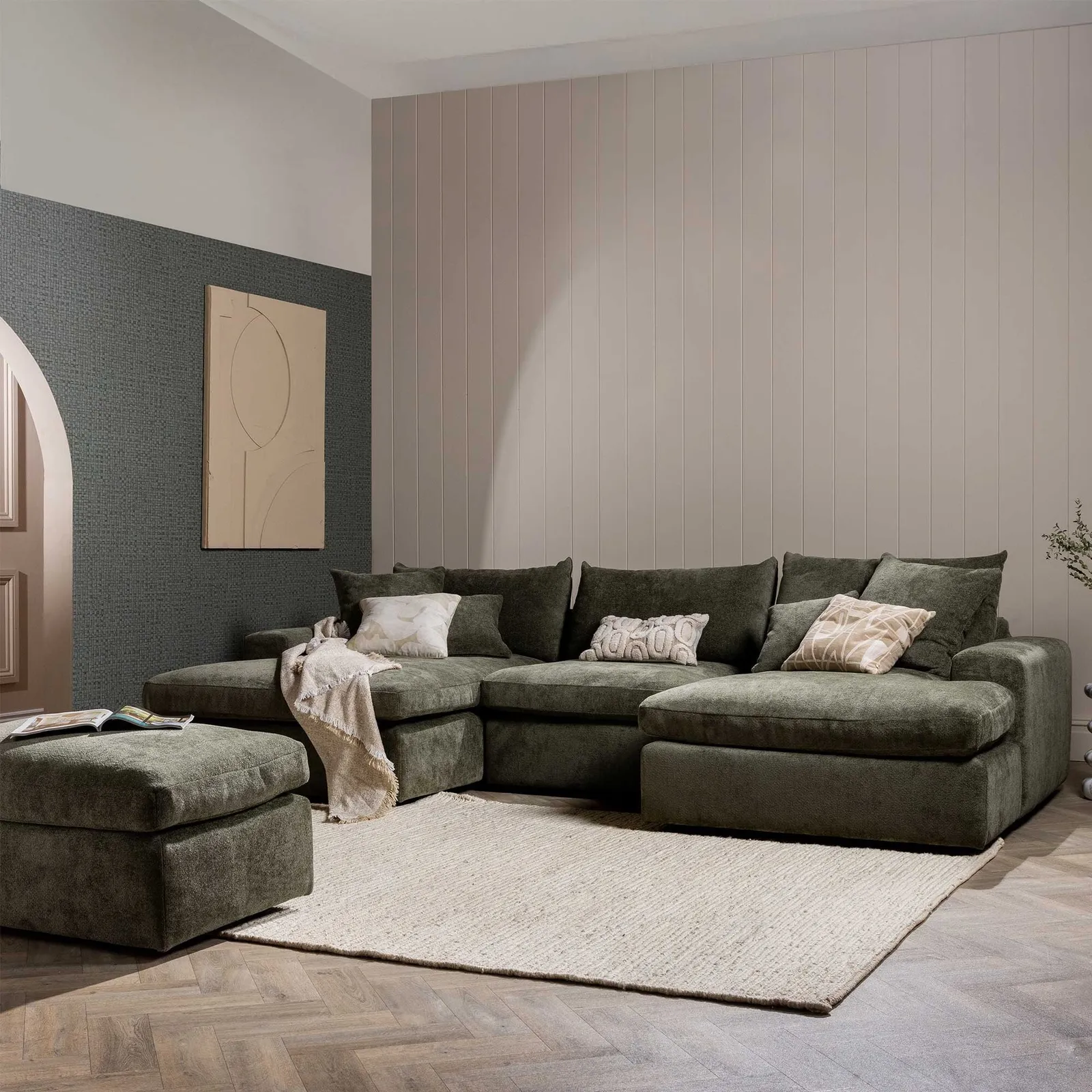 Alaska U Shaped Corner Sofa, Green Velvet | Barker & Stonehouse 2