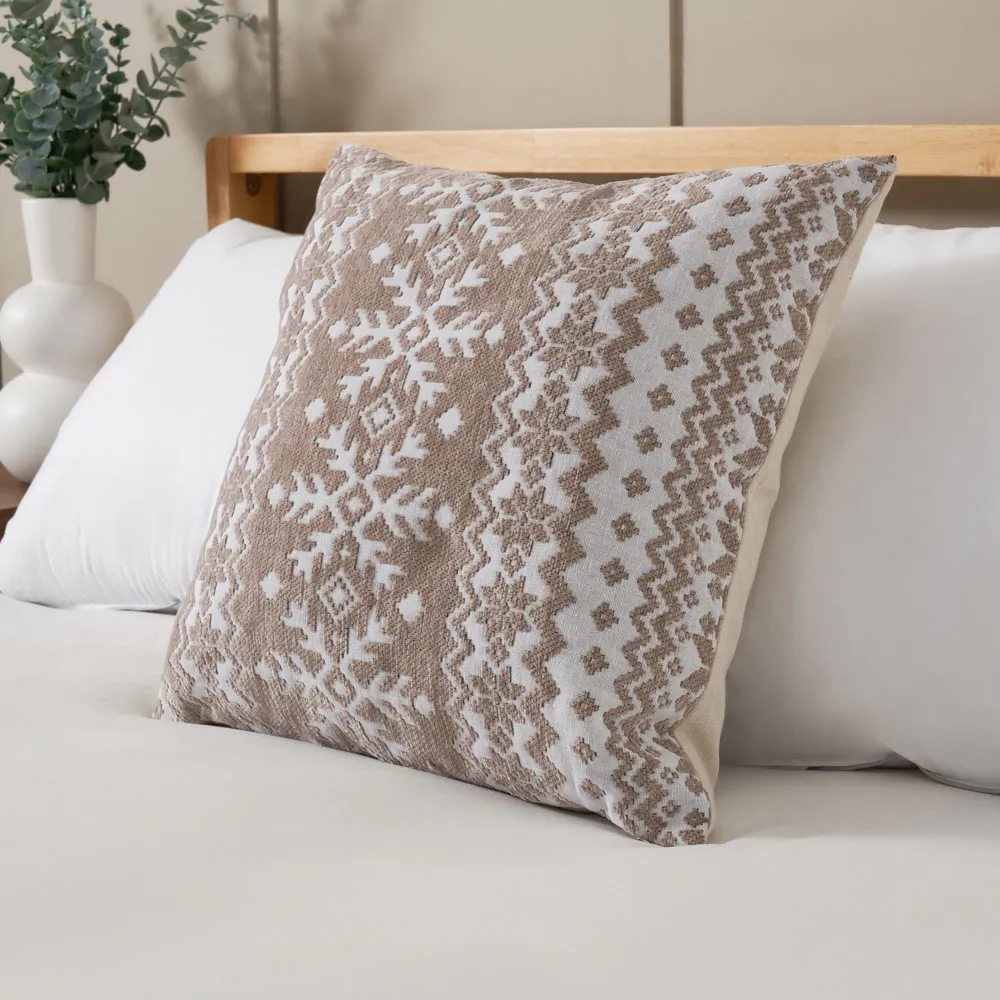 Christmas Fairisle Winter Snow Flake Cushion, Natural