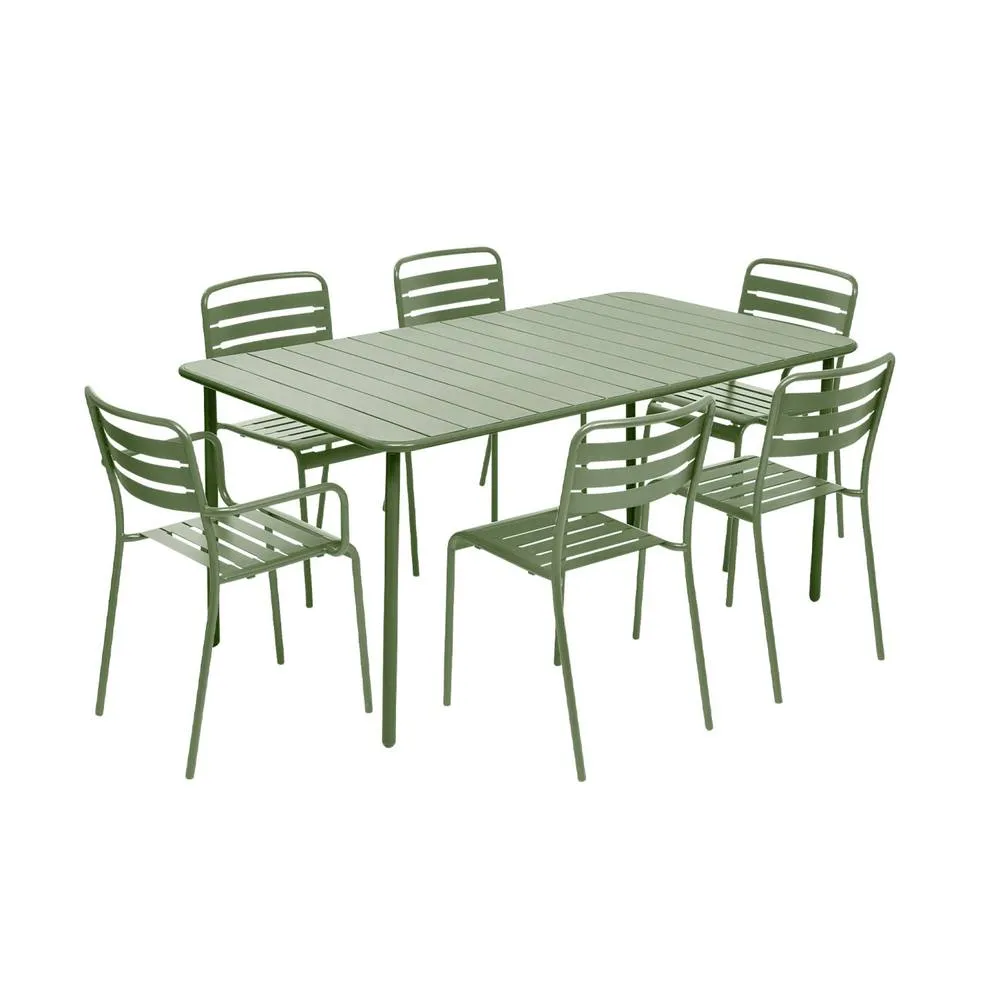 sweeek 6-seater metal garden table with 2 armchairs & 4 chairs in Green 2