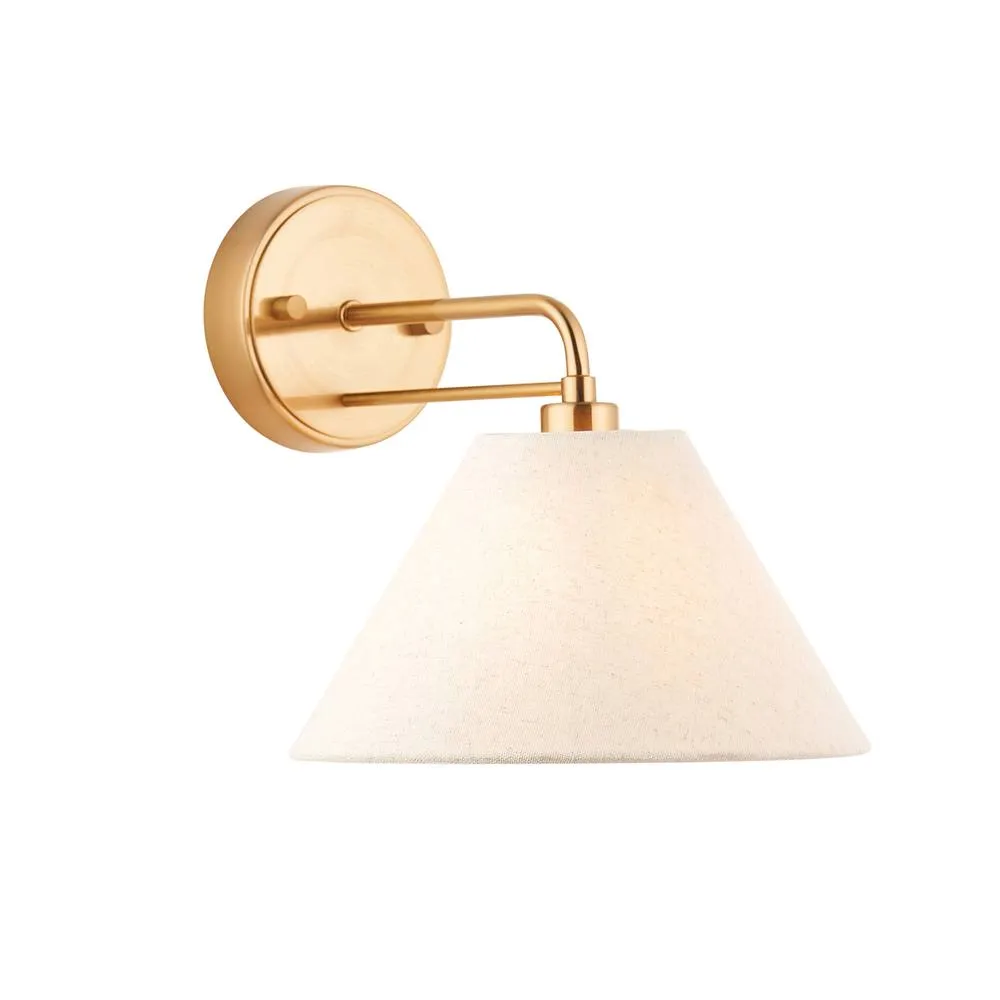 Netlighting Wallbridge Dome Wall Lamp Brushed Aged Brass Natural Linen in Gold