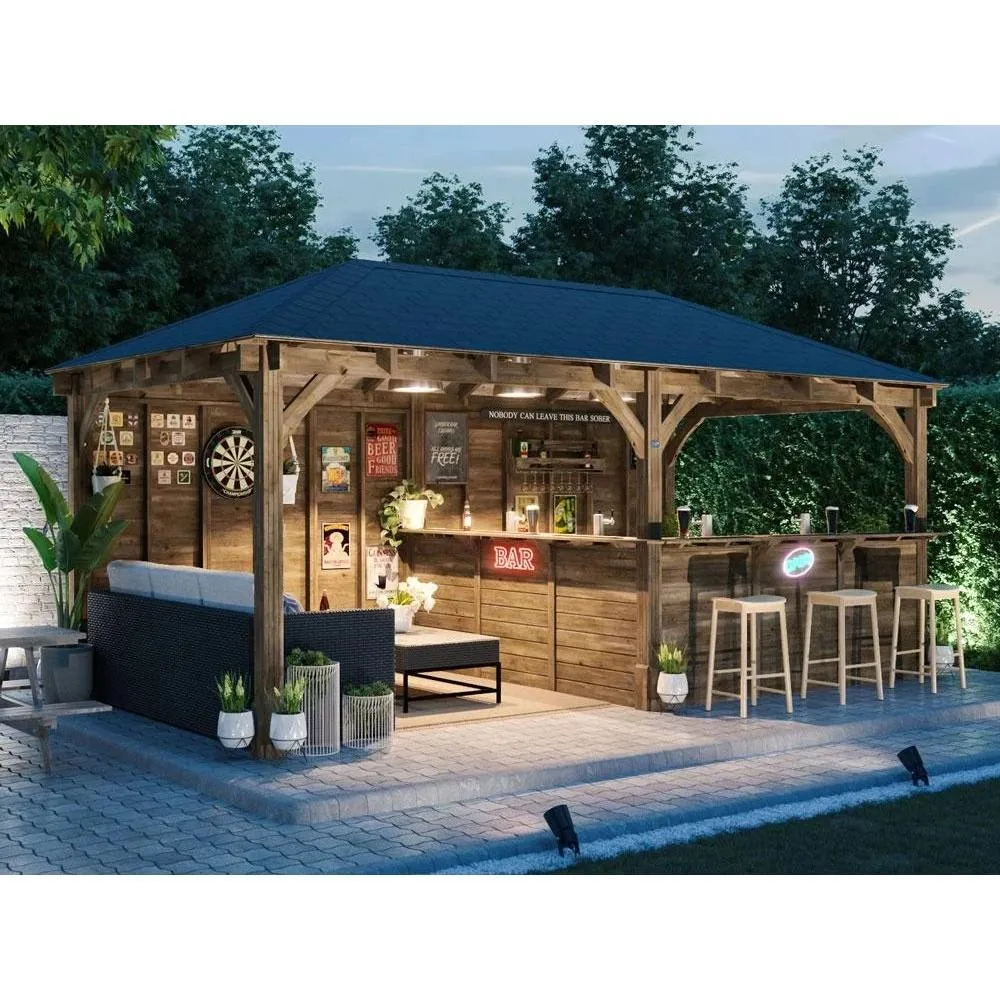 Dunster House Garden Bar 6m x 3m Wooden Outdoor Pub Shed Leviathan Back Wall in Brown 3