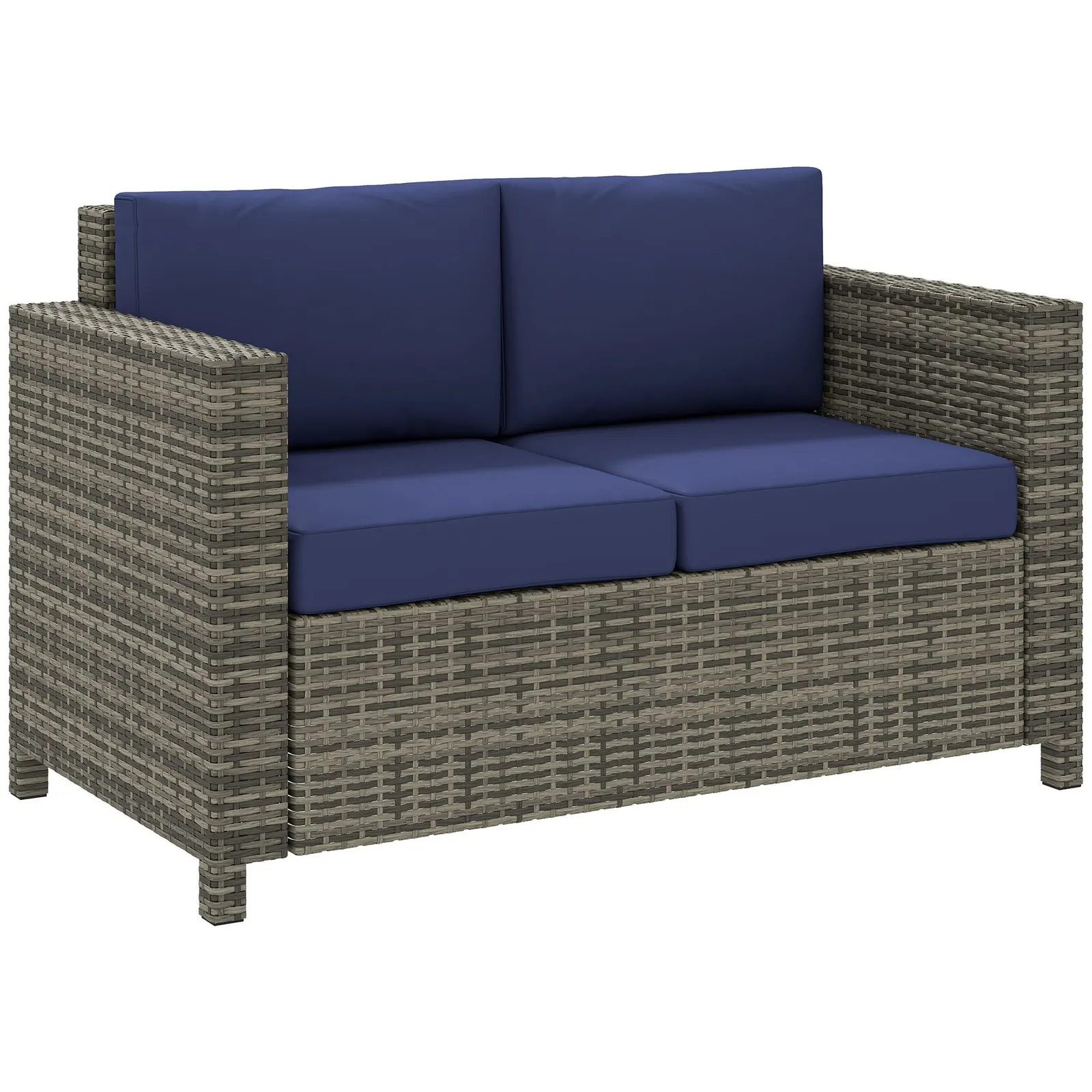 OUTSUNNY Rattan Wicker 2-seat Sofa Loveseat Padded Garden Furniture in Dark Blue 2