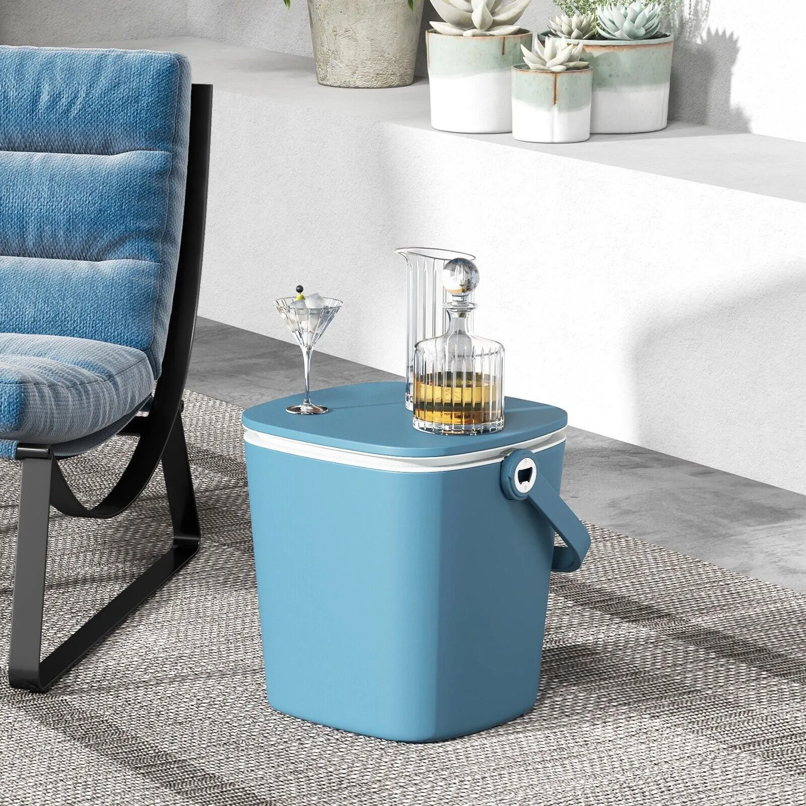 Costway 15L Outdoor Cool Bar Table Patio Cooler Side Table with Lift Top Lid in Blue 3