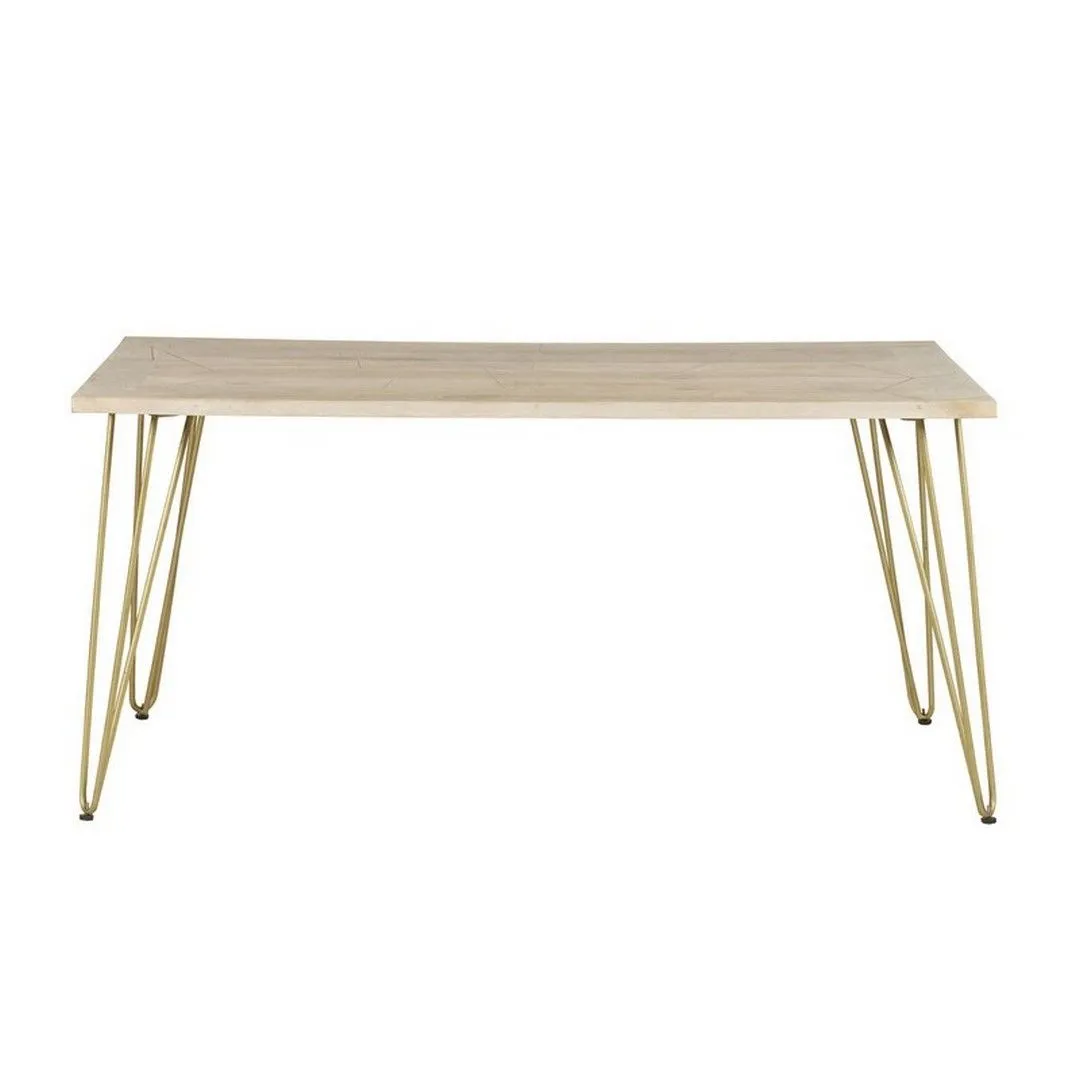 Indian Hub Light Gold Dining Table - Solid Mango Wood - L85 x W160 x H76 cm in Brown