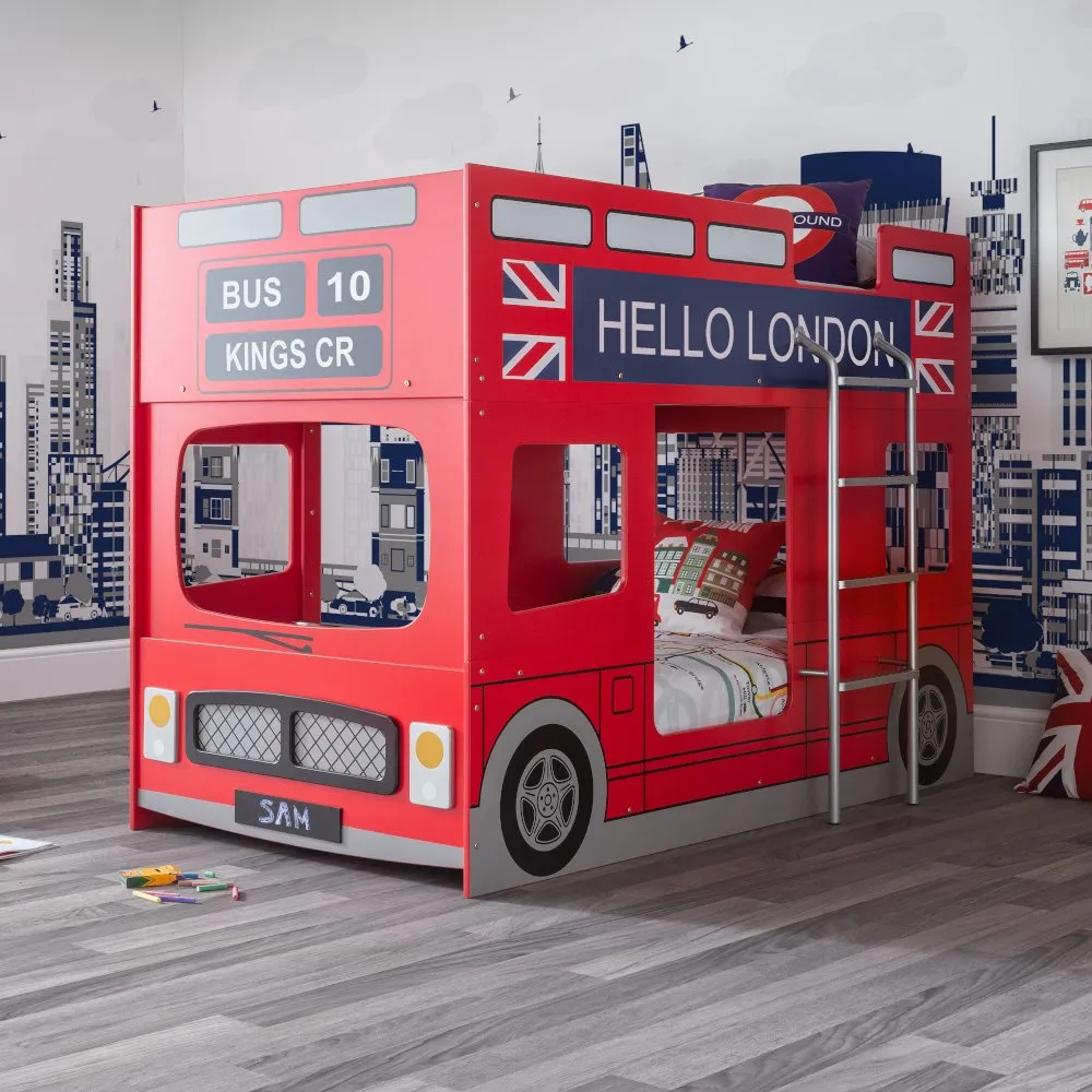 London Bus Kings Cross Red Wooden Bunk Bed Frame - 3ft Single