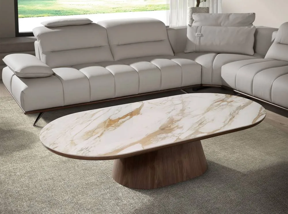 Angel Cerda Oval Half-Round Coffee Table - Porcelain Marble Top in Walnut 3