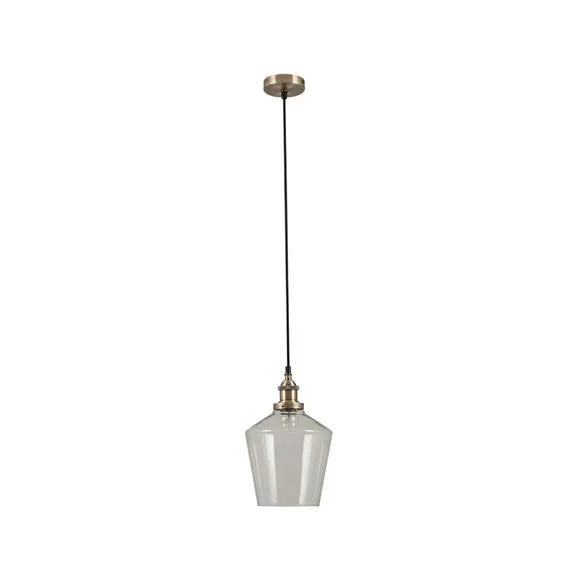 Antique Brass Metal and Clear Glass Pendant, Silver 5