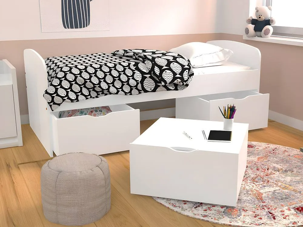 Vente-unique Bed With 2 Drawers & 1 Storage Box - 90 X 190 Cm - White - LOUANE 6